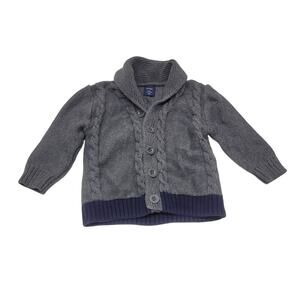 Baby Gap Gray Cable Knit Shawl Collar Sweater Cardigan 18-24 Months Boys